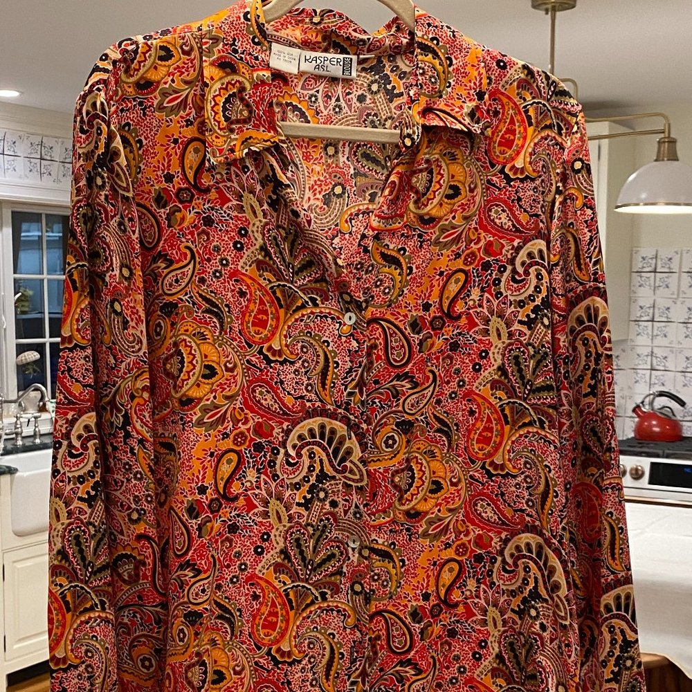 100% silk Kasper multi color blouse